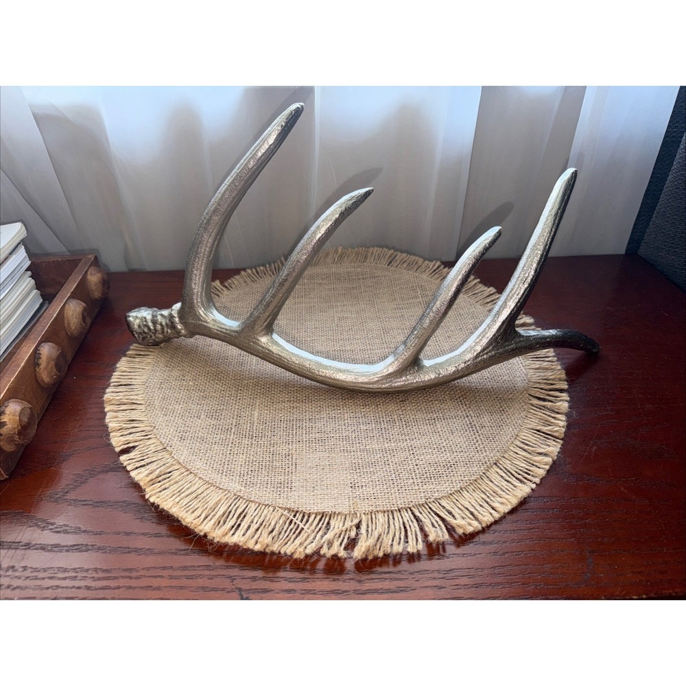Large 17" Metal Silver Cast Deer/Moose Antler Home Decor Solid Contemporary